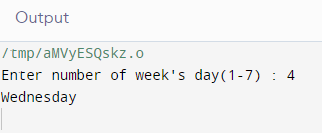 C++ Program to input number of week's days and convert to equivalent name of day of the week