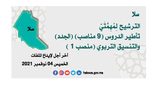 المندوبية الإقليمية للشؤون الإسلامية بسلا: انتقاء مؤطرين و منسقين ببرنامج محو الأمية بالمساجد آخر أجل هو 04 نونبر 2021