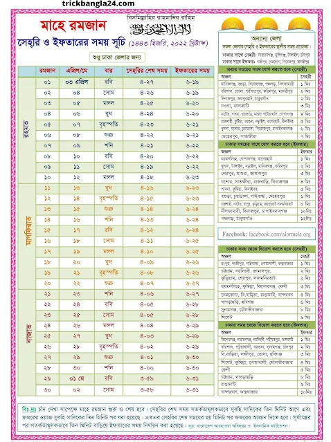 রমজান মাসের ক্যালেন্ডার ২০২২
