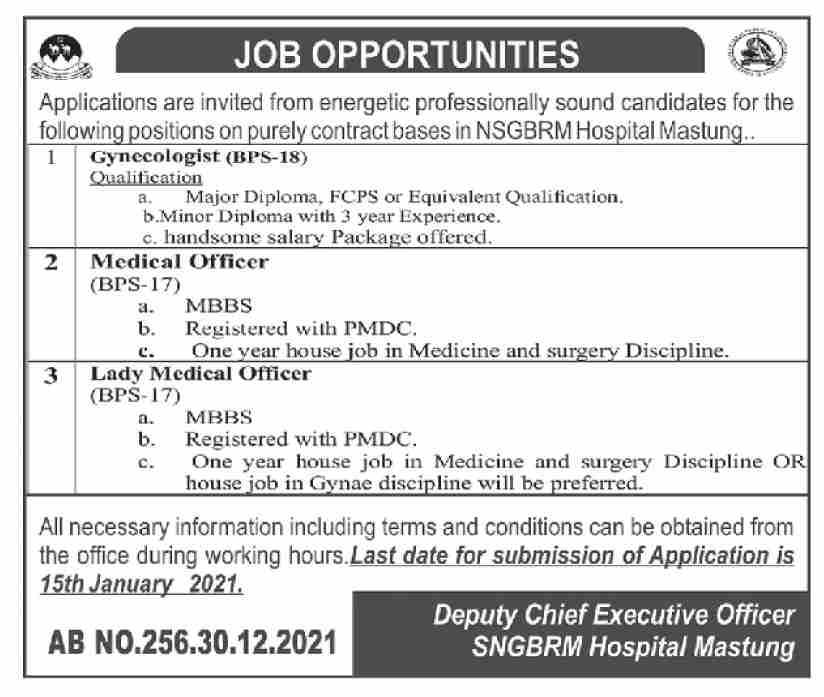 JOBS IN NSGBRM HOSPITAL MASTUNG 2022