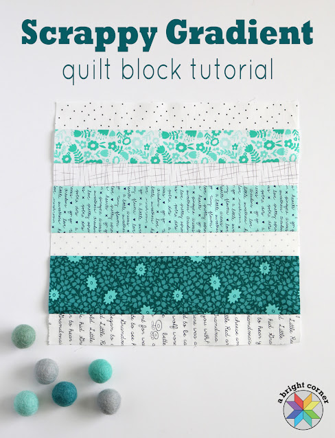 Scrappy Gradient quilt block tutorial by Andy Knowlton of A Bright Corner a scrappy free quilt block pattern