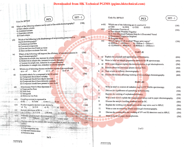 BP701T Instrumental Methods of Analysis BPharmacy 7th Semester