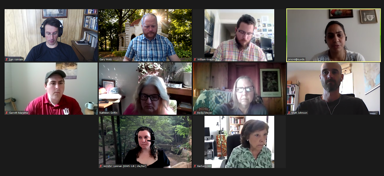 An image of a zoom meeting between the Indiana Geological and Water Survey's Division of Information Services who serve as the maintainers of the IndianaMap