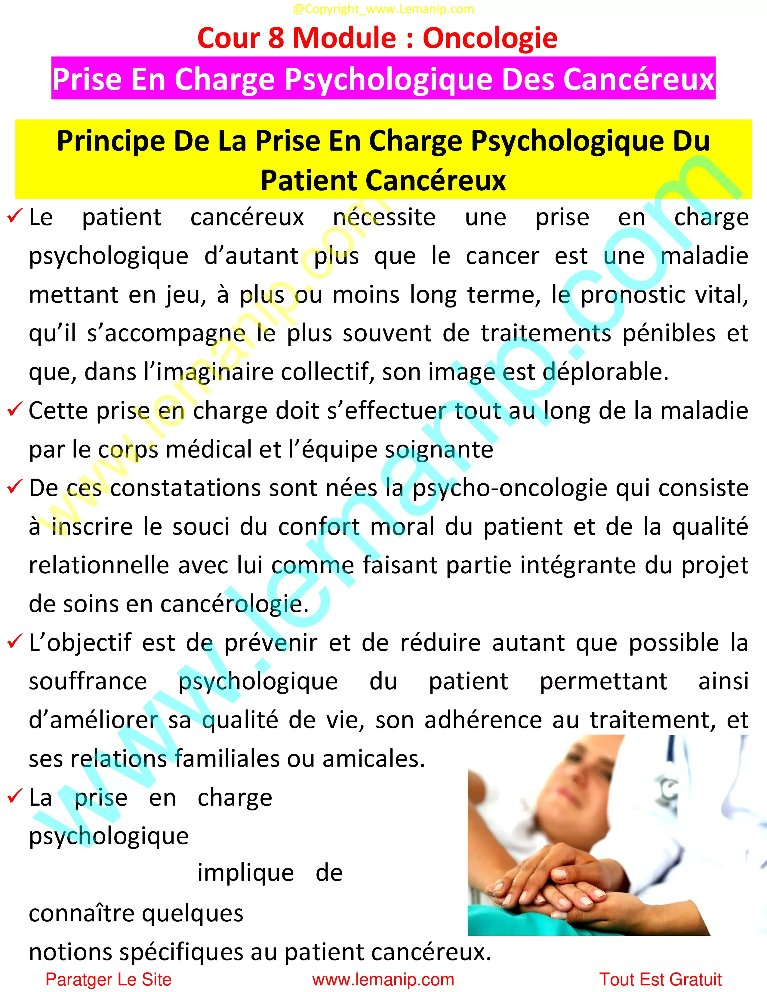 Principe De La Prise En Charge Psychologique Du Patient Cancéreux