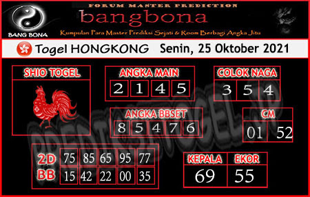 Prediksi Bangbona HK Senin 25 Oktober 2021