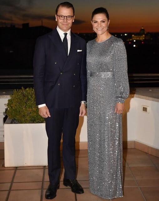 By Malina Cherie Gown. Crown Princess Victoria wore a new sequin maxi dress from By Malina