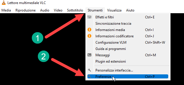 modificare impostazioni di vlc