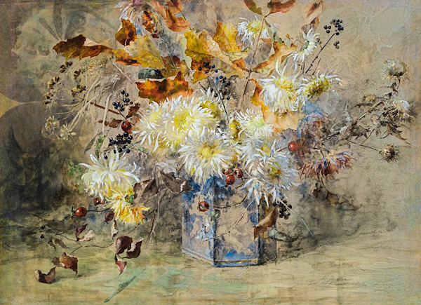 Marie Egner (1840-1950) Herbstblumenstrauß Aquarell auf Papier