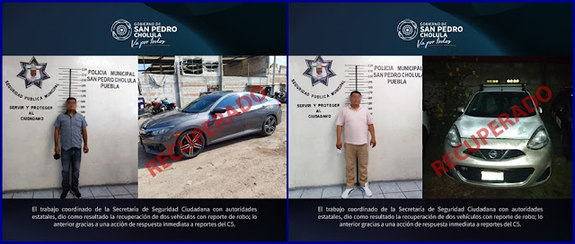 Recupera Policía de San Pedro Cholula dos vehículos con reporte de robo