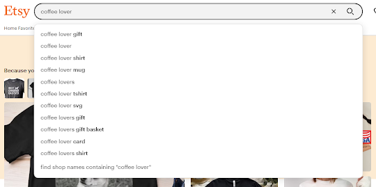 Etsy search term suggestions drop down menu