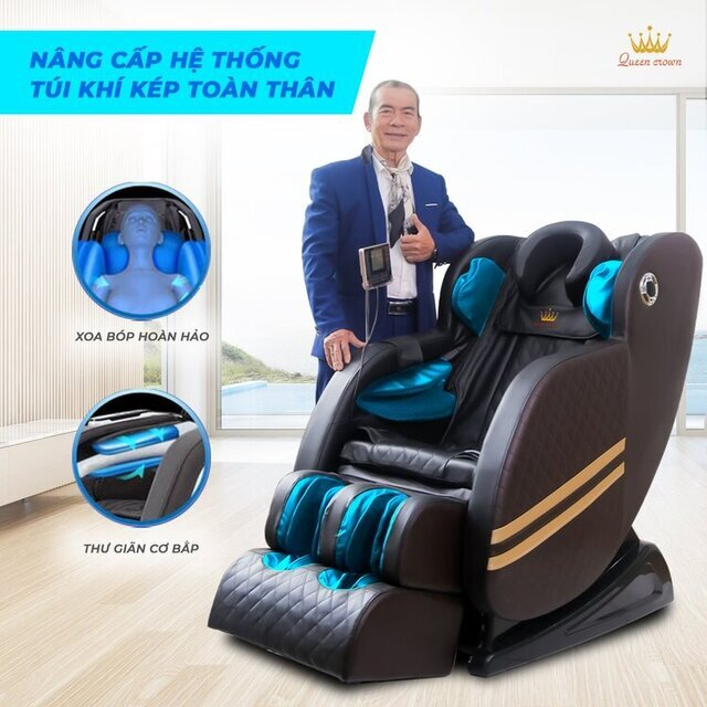 Ghế massage Queen Crown QC V9 trang bị hệ thống túi khí kép