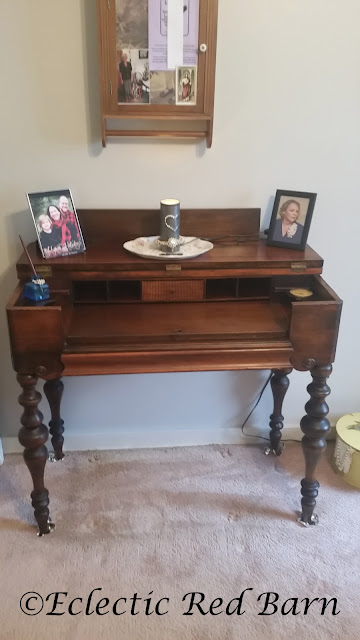 Updated Spinet Flip-flop Desk.  Share NOW. #furniture, #restoredfurniture #upholstery , #desk, #eclecticredbarn