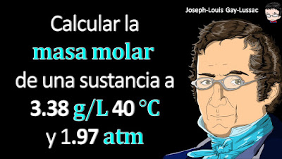 La densidad de un compuesto orgánico gaseoso es 3.38 g / L a 40°C y 1.97 atm. ¿Cuál es su masa molar?