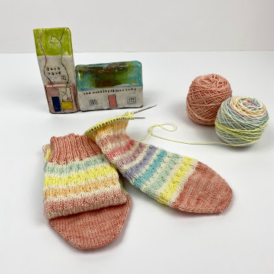 knitted socks with self striping yarn