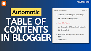 Add Automatic Table Of Contents In Blogger Posts