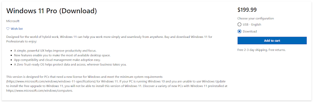 price of Windows 11 Pro in Microsoft Store