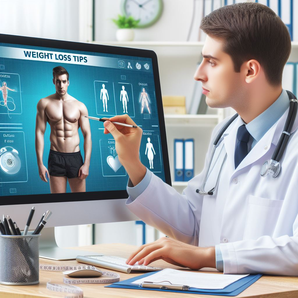 A doctor reviewing weight loss tips on a computer screen