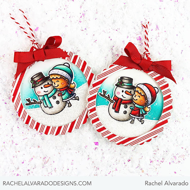 Sunny Studio: Snowman Christmas Holiday Gift Tags by Rachel Alvarado (using Snow One Like You Stamps, All Is Bright Paper, Scalloped Circle Tag Dies & Slimline Nature Border Dies)