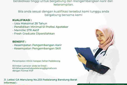 Lowongan Pekerjaan Apoteker di Klinik Harapan Sehat Padalarang