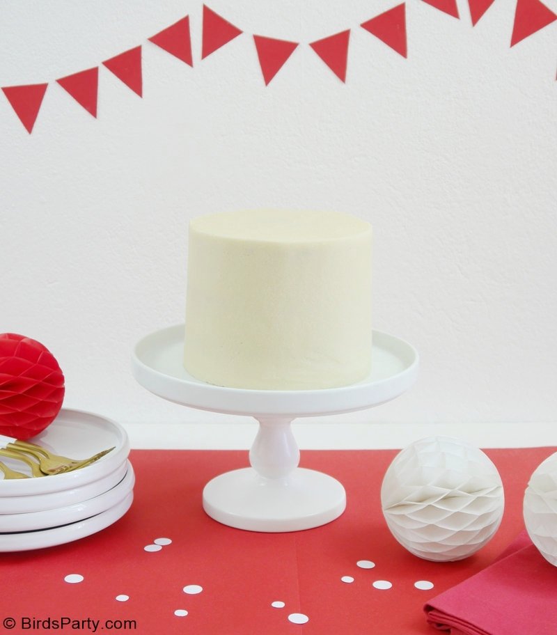 Strawberry Red Velvet and Vanilla Checkerboard Cake - easy to make, delicious cake for a birthday, gender reveal baby shower or spring tea party! by BirdsParty.com @BirdsParty #cake #checkeboard #checkerboardcake #redvelvetcake #redvelvet #cakedecorating #cakedecor #cake #cakedesign