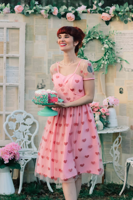 Magnolia Place Light Pink & Sparkling Hearts Dorothy Swing Dress from Unique Vintage