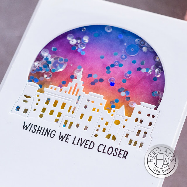 Cityscape, New Adventure, Card, Hero Arts, Missing You, Shaker,Ink Blending,Card Making, Stamping, Die Cutting, handmade card, ilovedoingallthingscrafty, Stamps, how to, My Monthly Hero Kit DECEMBER 2021