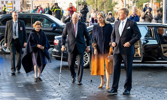 Crown Prince Haakon, Crown Princess Mette-Marit and Queen Sonja. Queen Maxima wore a coat and dress by Jan Taminiau