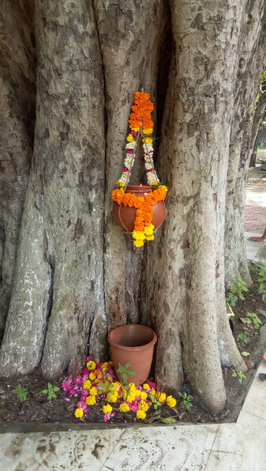 Pot hanging in the Place of worship near gaushala