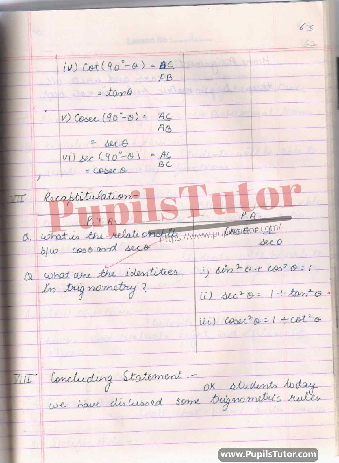 Lesson Plan On Trigonometry For Class 10th, 11th.  – [Page And Pic Number 5] – https://www.pupilstutor.com/