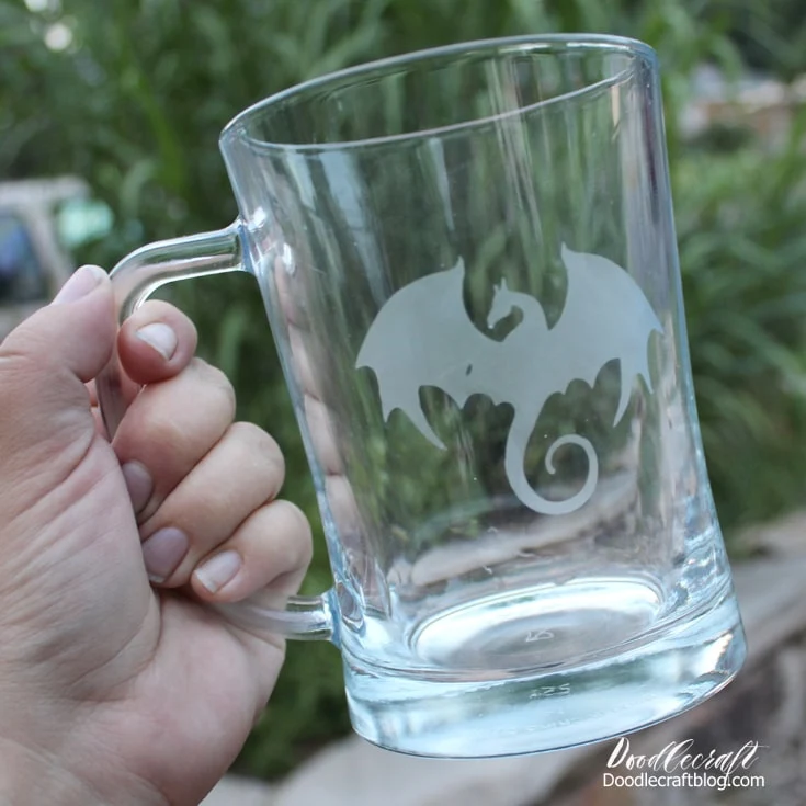 Start a Cricut crafting business and sell personalized items. Etched Glass Mugs using Cricut Adhesive vinyl and etching cream. Makes a great homemade gift.