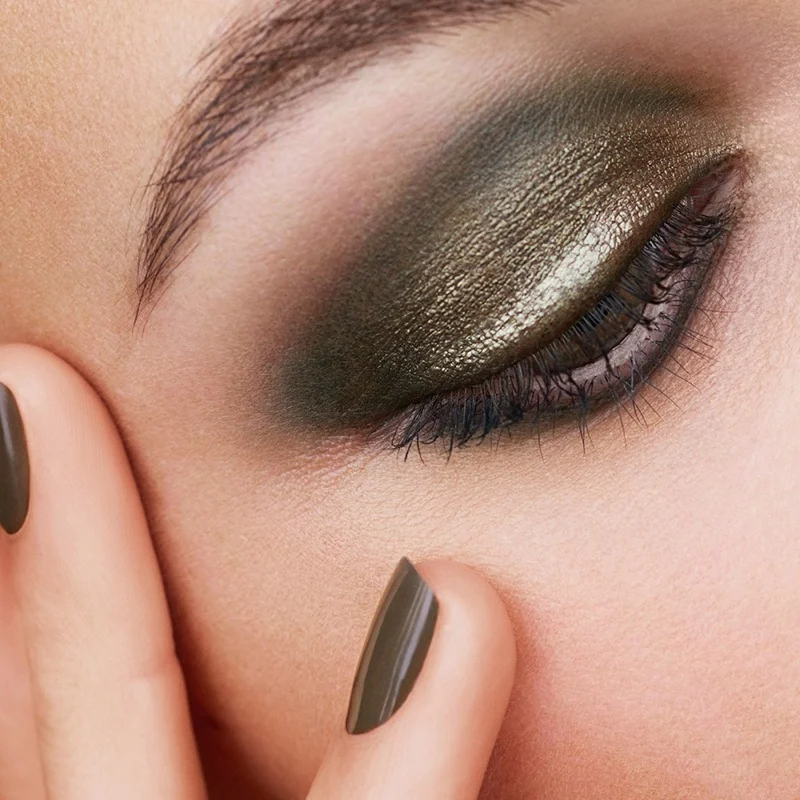 Shimmering green eyeshadow and nail polish stands out in Chanel Makeup’s fall 2021 collection.