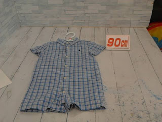 中古品　ベビー服　９０ｃｍ　ＲＡＬＰＨ　ＬＡＵＲＥＮ　ブルー系　チェック柄　半袖カバーオール　１３７５円