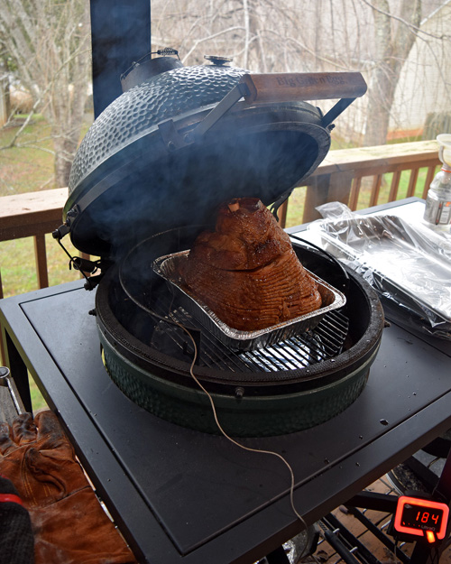 Smoking a ham on the Big Green Egg using a BBQ Guru UltraQ