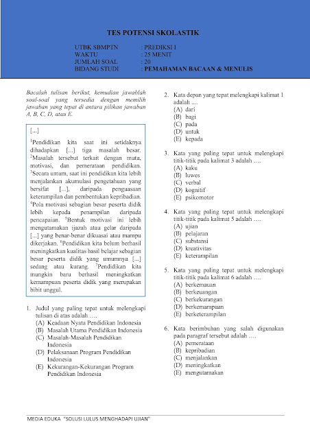 Soal UTBK TPS - Pemahaman Bacaan dan Menulis + Jawaban