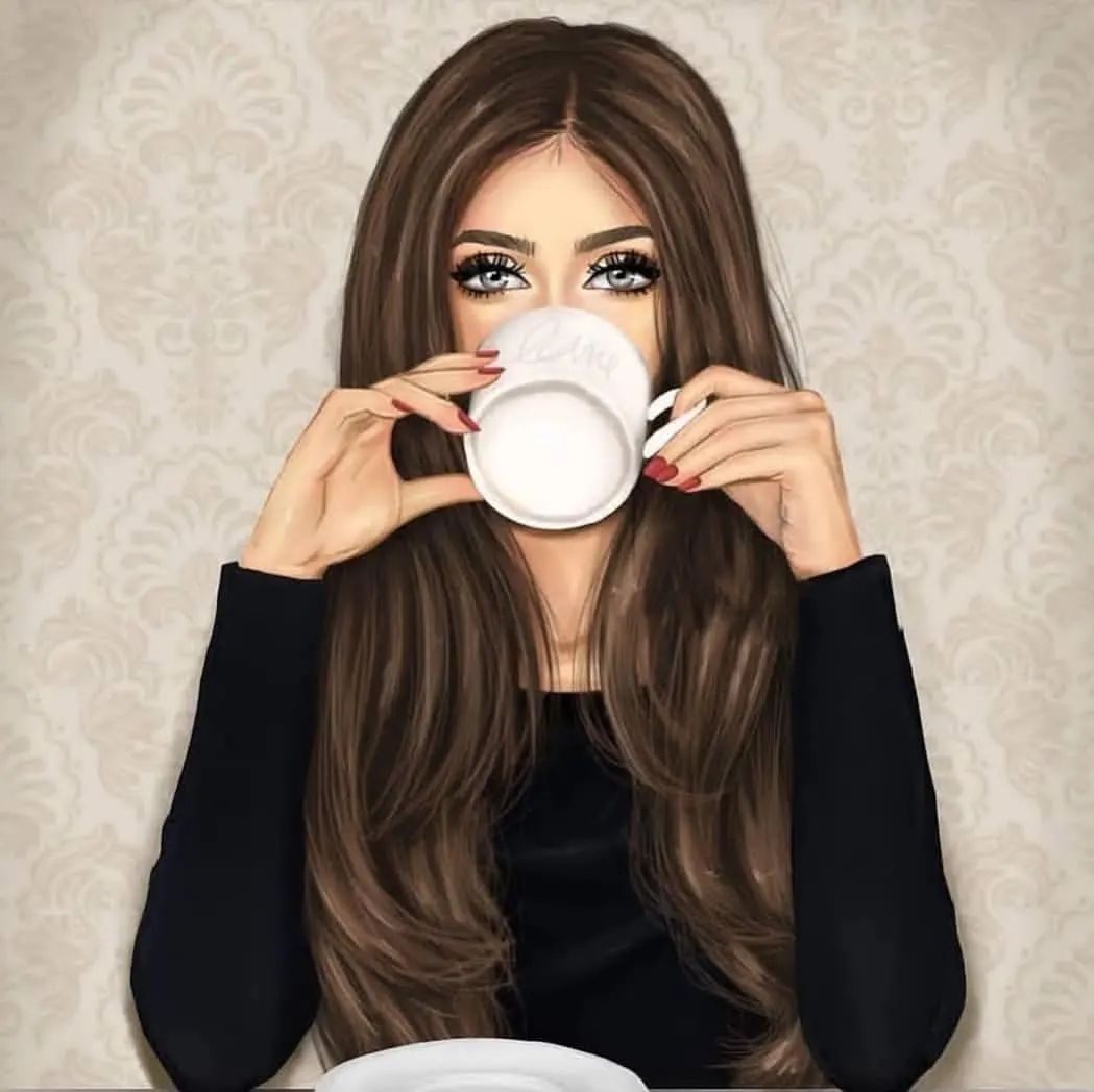 Stylish cartoon Girl DP with Tea