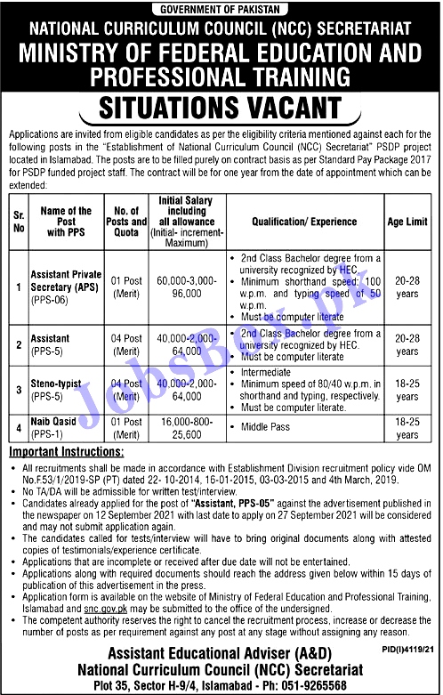 Federal Ministry of Education and Professional Training 2021 Jobs