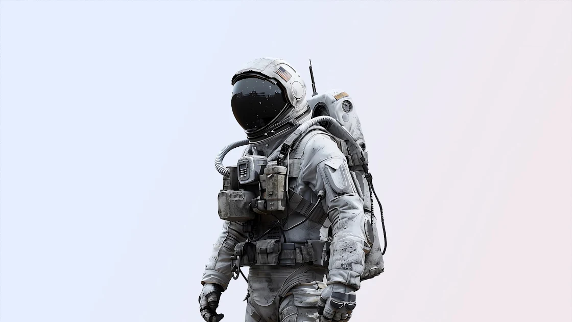 An astronaut in full gear isolated against a soft gradient background, rendered in high-resolution for 4K PC wallpaper.