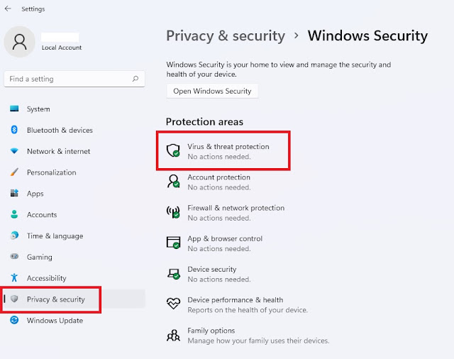 Windows 11 Virus & threat protection
