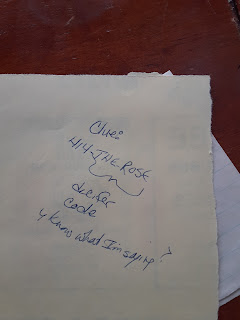 Handwritten note reads: clue decifer code y know what I'm saying?