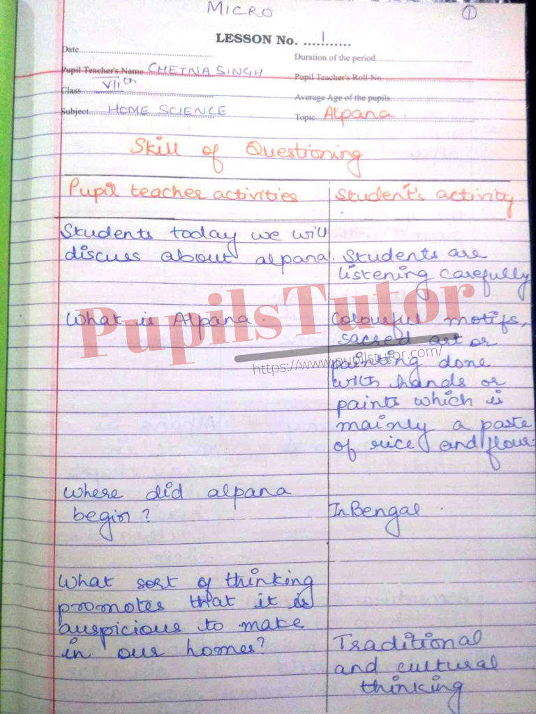 Alpana Lesson Plan – (Page And Image Number 1) – Pupils Tutor