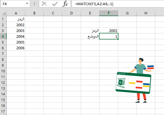 شرح صيغة الدالة MATCH في برنامج مايكروسوفت Excel