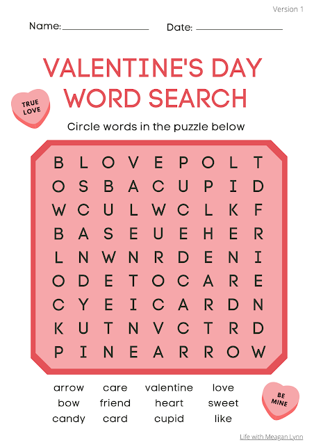 Valentine's Day Word Search for Kids