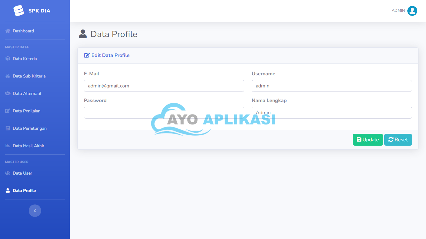 Source Code Aplikasi Sistem Pendukung Keputusan (SPK) Metode DIA