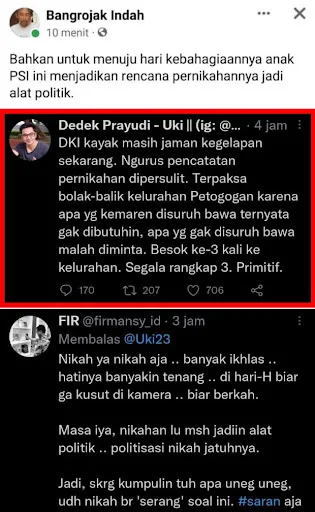 Si Uki mantan Jubir PSI menyebut DKI kayak masih jaman kegelapan sekarang Anak PSI disentil netizen, Nikah ya nikah aja.. Masa iya, nikahan lu masih jadiin Alat Politik