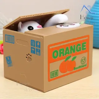 Cute Cat Automated Steal Stealing Money Saving Box Bank perfect novelty piggy bank for home and office desks hown - store