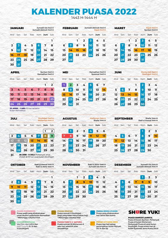 Sunat 2022 puasa kalendar Kalender Puasa