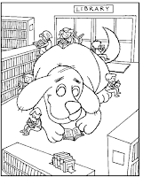 Clifford and friends in the library coloring page