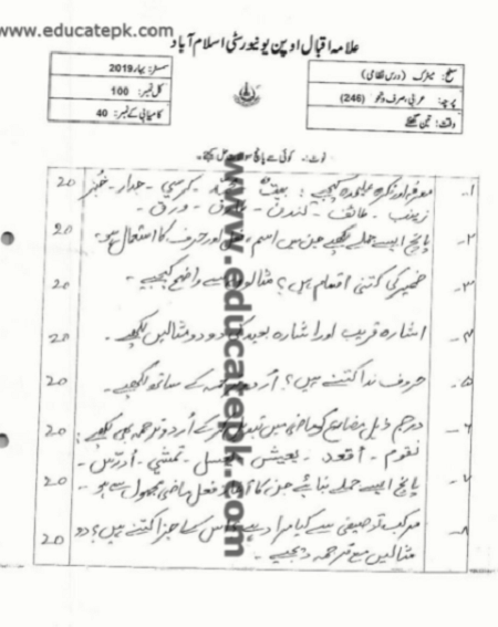 AIOU-Matric-Code-246-Arabic-Past-Papers-pdf