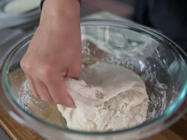 Mix sour dough starter to dough