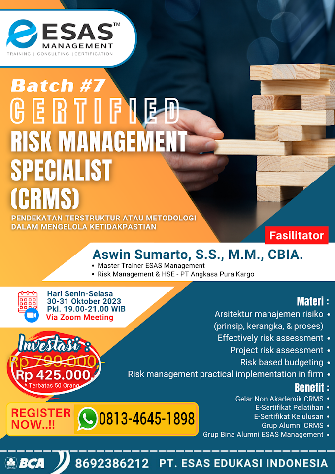 WA.0813-4645-1898 | Certified Risk Management Specialist (CRMS) 30 Oktober 2023